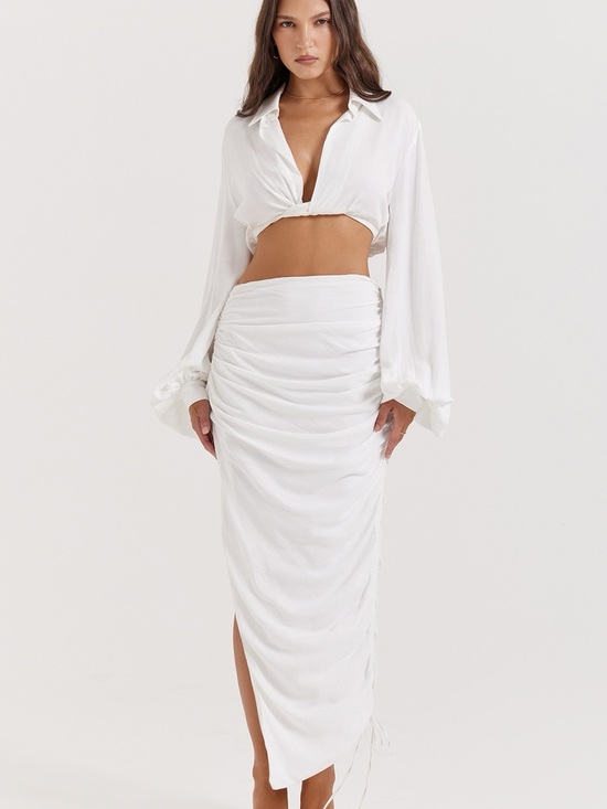 House of CB Dresses & Skirts - House Of CB Loie White Ruched Gathered Maxi Skirt Large